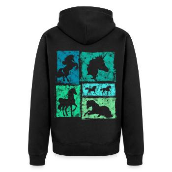 Einhorn in Perspektiven – Retro-Stil Mit Sternen - Unisex Premium Bio Zip Hoodie - Schwarz - Hinten - Nico (187cm)