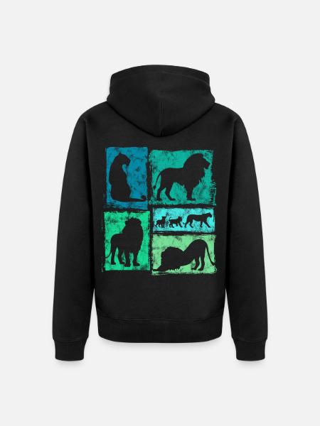 Lions Silhouettes Retro Style Graphic - Unisex Premium Organic Zip Hoodie - black