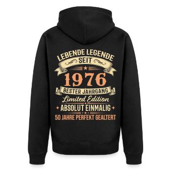 1976 Jahrgang Legende Vintage 50. Geburtstag - Unisex Premium Bio Zip Hoodie - Schwarz - Hinten - Nico (187cm)