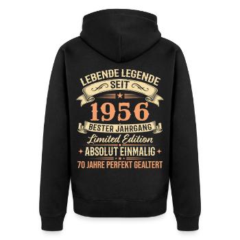 1956 Jahrgang Legende Vintage 70. Geburtstag - Unisex Premium Bio Zip Hoodie - Schwarz - Hinten - Nico (187cm)