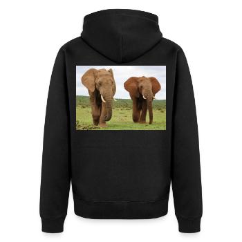 Zwei Elefanten auf Savanne - Unisex Premium Bio Zip Hoodie - Schwarz - Hinten - Nico (187cm)