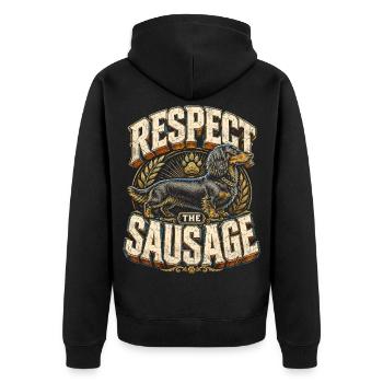 Dachshund Wire-haired Dachshund Respect The Sausage - Unisex Premium Organic Zip Hoodie - black - Back - Nico (187cm)