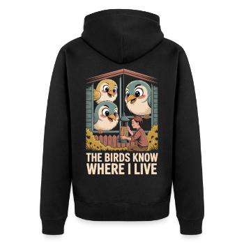 Die Vögel kennen mein Zuhause - Unisex Premium Bio Zip Hoodie - Schwarz - Hinten - Nico (187cm)