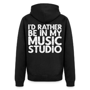 I'd Rather Be In My Music Studio - Unisex Premium Bio Zip Hoodie - Schwarz - Hinten - Nico (187cm)