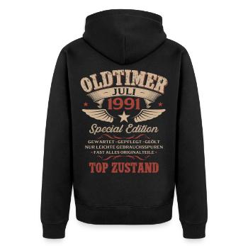 35. Geburtstag Geschenk Mann Oldtimer Juli 1991 - Unisex Premium Bio Zip Hoodie - Schwarz - Hinten - Nico (187cm)