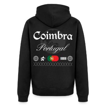 Coimbra Portugal Streetwear Reise Souvenir - Unisex Premium Bio Zip Hoodie - Schwarz - Hinten - Nico (187cm)