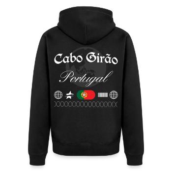 Cabo Girão Portugal Streetwear Reise Souvenir - Unisex Premium Bio Zip Hoodie - Schwarz - Hinten - Nico (187cm)