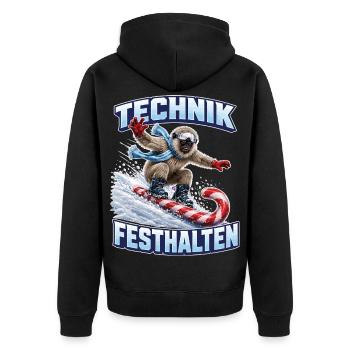 Brillenlangur auf der Zuckerstange - Unisex Premium Bio Zip Hoodie - Schwarz - Hinten - Nico (187cm)