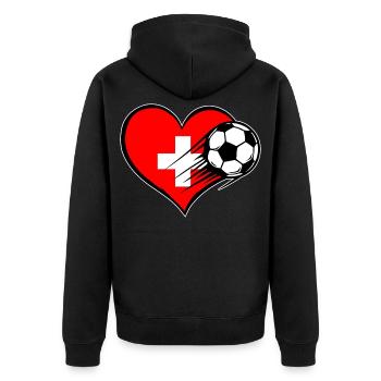 Schweiz Flagge Fußball mit Herz - Unisex Premium Bio Zip Hoodie - Schwarz - Hinten - Nico (187cm)