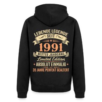 1991 Jahrgang Legende Vintage 35. Geburtstag - Unisex Premium Bio Zip Hoodie - Schwarz - Hinten - Nico (187cm)