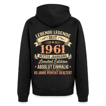 1961 Jahrgang Legende Vintage 65. Geburtstag - Unisex Premium Bio Zip Hoodie - Schwarz - Hinten - Nico (187cm)