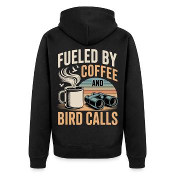 Kaffee, Vogelstimmen und Fernglas - Unisex Premium Bio Zip Hoodie - Schwarz - Hinten - Nico (187cm)