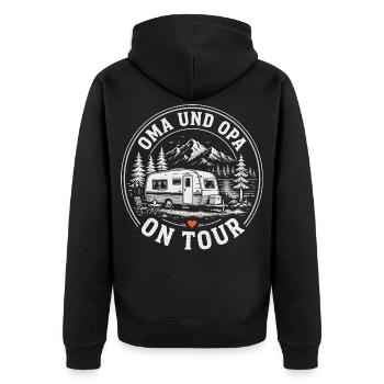 Camping Oma und Opa On Tour Shirt - Unisex Premium Bio Zip Hoodie - Schwarz - Hinten - Nico (187cm)