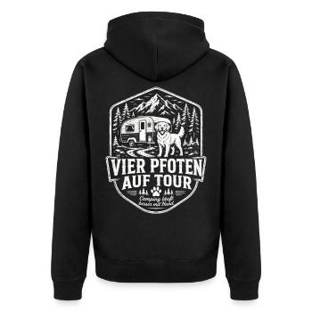Camping mit Hund Vier Pfoten auf Tour Shirt - Unisex Premium Bio Zip Hoodie - Schwarz - Hinten - Nico (187cm)