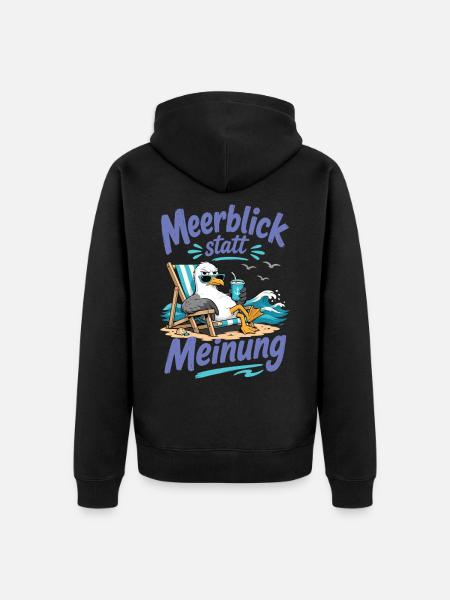Möwe Meerblick statt Meinung Shirt - Unisex Premium Bio Zip Hoodie - Schwarz
