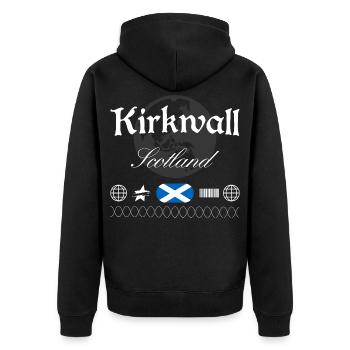 Kirkwall Schottland Streetwear Reise Souvenir - Unisex Premium Bio Zip Hoodie - Schwarz - Hinten - Nico (187cm)