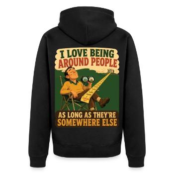 Among people with a safe distance - Unisex Premium Organic Zip Hoodie - black - Back - Nico (187cm)