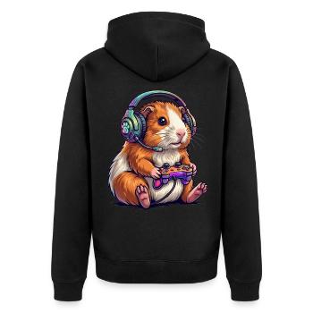 Gamer Hamster in Neon Colors Guinea Pig - Unisex Premium Organic Zip Hoodie - black - Back - Nico (187cm)