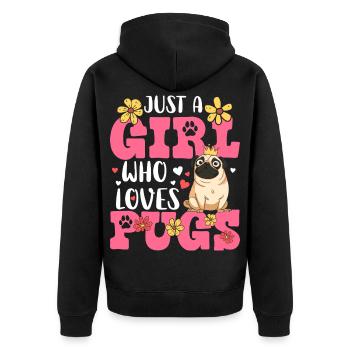 Nur Ein Mädchen, Das Möpse Liebt. Mopsliebhaber, - Unisex Premium Bio Zip Hoodie - Schwarz - Hinten - Nico (187cm)