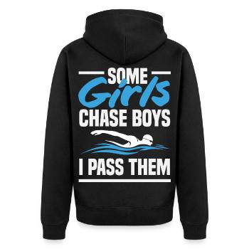 Lustige Schwimmer Sprüche & Schwimmverein Design - Unisex Premium Bio Zip Hoodie - Schwarz - Hinten - Nico (187cm)