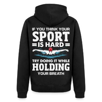 Funny Swimmers Sayings & Swimming Club Design - Unisex Premium Organic Zip Hoodie - black - Back - Nico (187cm)