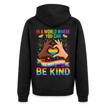Be Kind, Pride, Rainbow, Equality, LGBT - Unisex Premium Organic Zip Hoodie - black - Back - Nico (187cm)