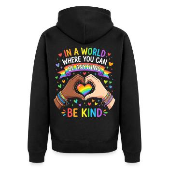Be Kind, Pride, Rainbow, Equality, LGBT - Unisex Premium Organic Zip Hoodie - black - Back - Nico (187cm)