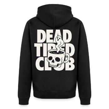 Dead Tired Horror Club Coffee Quote - Unisex Premium Organic Zip Hoodie - black - Back - Nico (187cm)