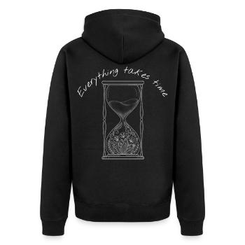 Everything Takes Time Sanduhr - Unisex Premium Bio Zip Hoodie - Schwarz - Hinten - Nico (187cm)