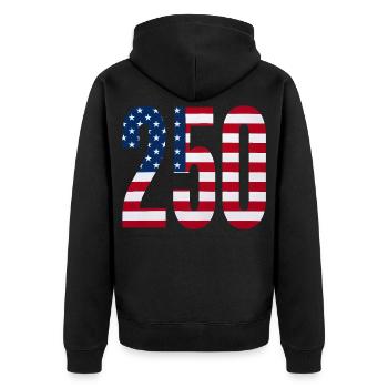 250 American Flag 4th Of July Happy Birthday - Unisex Premium Bio Zip Hoodie - Schwarz - Hinten - Nico (187cm)