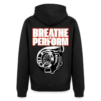 Turbo Boost Mode - Unisex Premium Bio Zip Hoodie - Schwarz - Hinten - Nico (187cm)