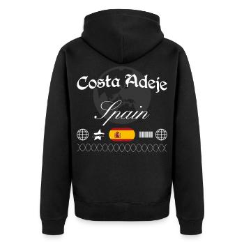 Costa Adeje Spanien Streetwear Reise Souvenir - Unisex Premium Bio Zip Hoodie - Schwarz - Hinten - Nico (187cm)