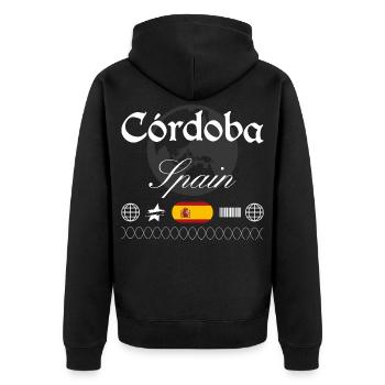 Souvenir de voyage streetwear à Cordoue, Espagne - Veste à capuche bio Premium Unisexe - noir - Dos - Nico (187cm)