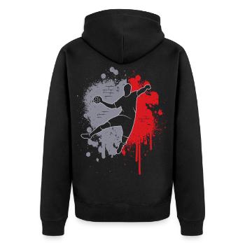 Handballspieler Handballer Farbklecks Handball - Unisex Premium Bio Zip Hoodie - Schwarz - Hinten - Nico (187cm)