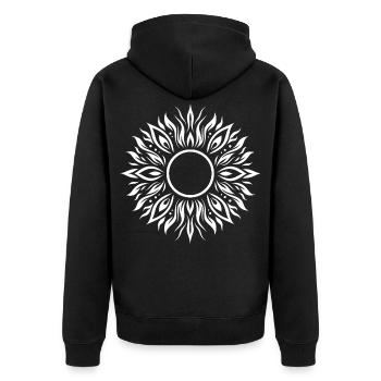 Midsummer Sun – Tribal Boho Symbol - Unisex Premium Organic Zip Hoodie - black - Back - Nico (187cm)