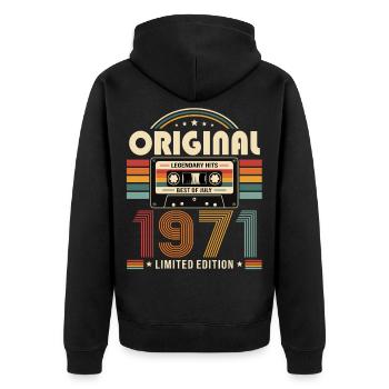 Cadeau d’anniversaire 55e Millésime Juillet Millésime 1971 - Veste à capuche bio Premium Unisexe - noir - Dos - Nico (187cm)