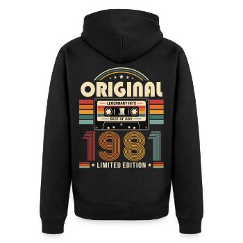 Cadeau pour le 45e anniversaire Millésime de juillet 1981 - Veste à capuche bio Premium Unisexe - noir - Dos - Nico (187cm)