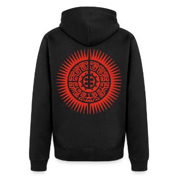 Red Tribal Sun - Unisex Premium Organic Zip Hoodie - black - Back - Nico (187cm)