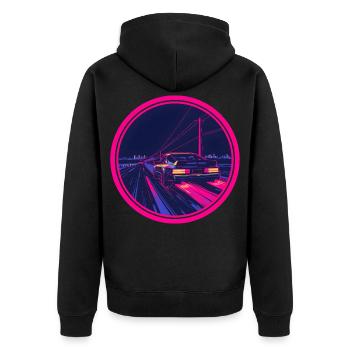 Retro Synthwave Cyberpunk Neon-Auto - Unisex Premium Bio Zip Hoodie - Schwarz - Hinten - Nico (187cm)