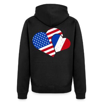 France USA Love French American - Unisex Premium Organic Zip Hoodie - black - Back - Nico (187cm)