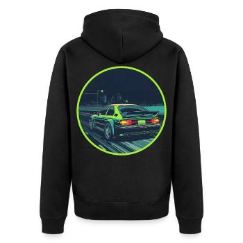 Cyberpunk JDM Voiture de réglage vert néon - Veste à capuche bio Premium Unisexe - noir - Dos - Nico (187cm)