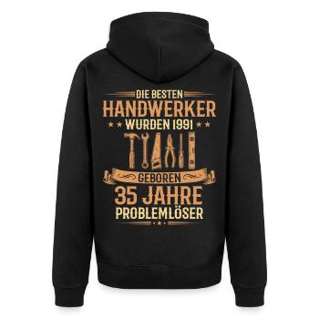 35. Geburtstag Handwerker 1991 Jahrgang - Unisex Premium Bio Zip Hoodie - Schwarz - Hinten - Nico (187cm)