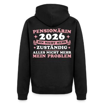 Abschiedsgeschenk Beamtin 2026 Pensionärin - Unisex Premium Bio Zip Hoodie - Schwarz - Hinten - Nico (187cm)