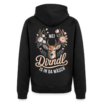 Mei Dirndl Is In Da Wäsch - Unisex Premium Bio Zip Hoodie - Schwarz - Hinten - Nico (187cm)