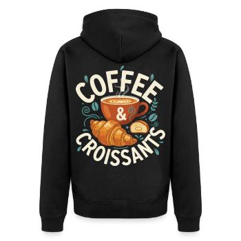 Breakfast Funny Coffee Croissants Brunch Pancake - Unisex Premium Organic Zip Hoodie - black - Back - Nico (187cm)