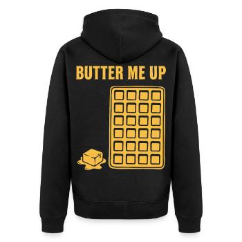 Breakfast Butter Me Up Funny Brunch Coffee Pancake - Unisex Premium Organic Zip Hoodie - black - Back - Nico (187cm)