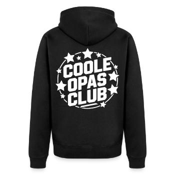 Coole Opas Club - Unisex Premium Bio Zip Hoodie - Schwarz - Hinten - Nico (187cm)