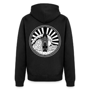 Planche de Surf Vague Ocean Sunburst Badge Retro - Veste à capuche bio Premium Unisexe - noir - Dos - Nico (187cm)