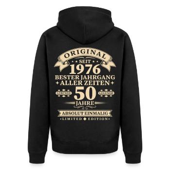 Original 1976 Bester Jahrgang 50. Geburtstag - Unisex Premium Bio Zip Hoodie - Schwarz - Hinten - Nico (187cm)