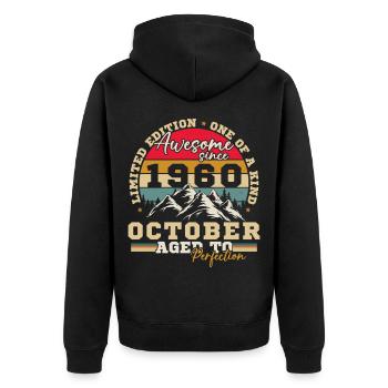 Oktober 1960 Vintage-Retro-Geburtstagsgeschenk - Unisex Premium Bio Zip Hoodie - Schwarz - Hinten - Nico (187cm)